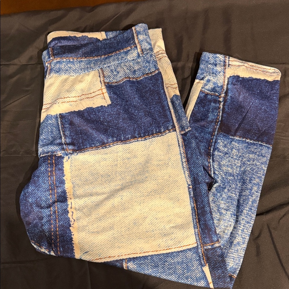 Patchwork Denim Print Leggings